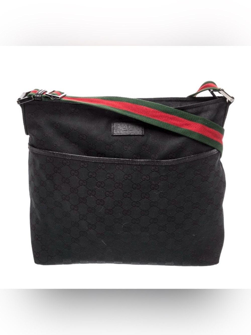 Gucci Black Messenger Bag with Signature Green-Red Web Strap